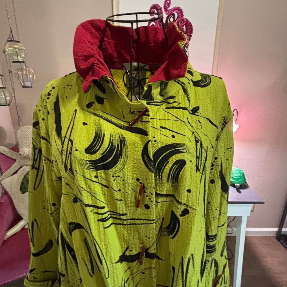 Y&S Women’s XL Lime Green Abstract Print shirt jacket - Picture 3 of 16